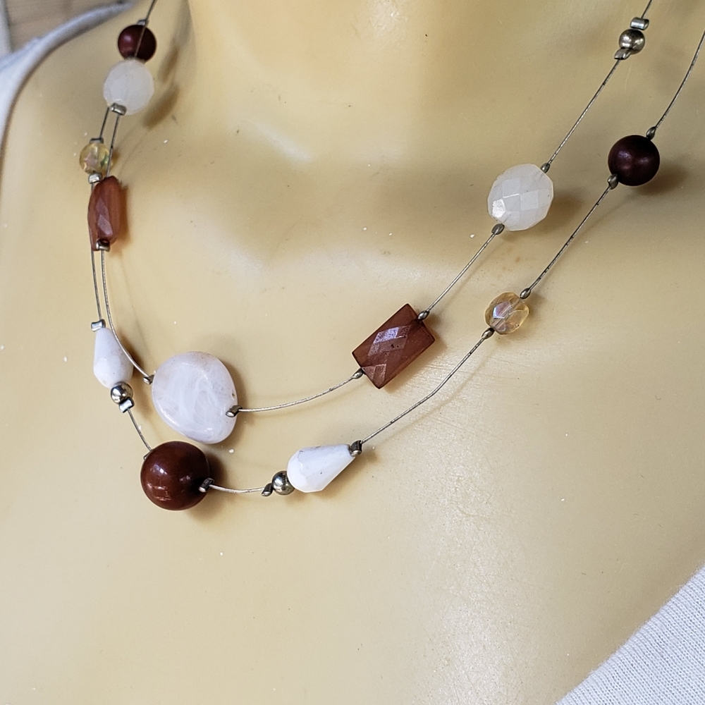 Brown and White Double Strand Necklace